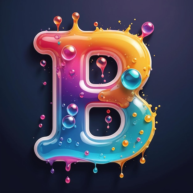 Photo a close up of a colorful liquid letter with bubbles and a liquid drop generative ai