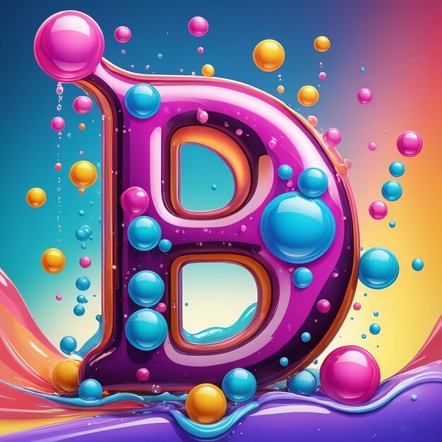 Photo a close up of a colorful liquid letter with bubbles and a liquid drop generative ai