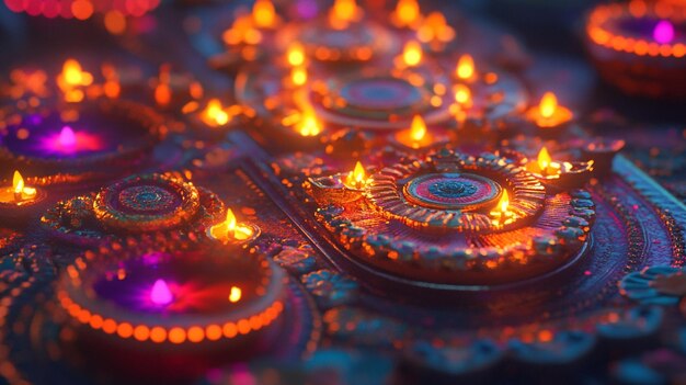 Photo a close up of a colorful lit up of a temple