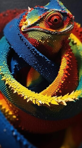 a close up of a colorful lizard on a black surface generative ai