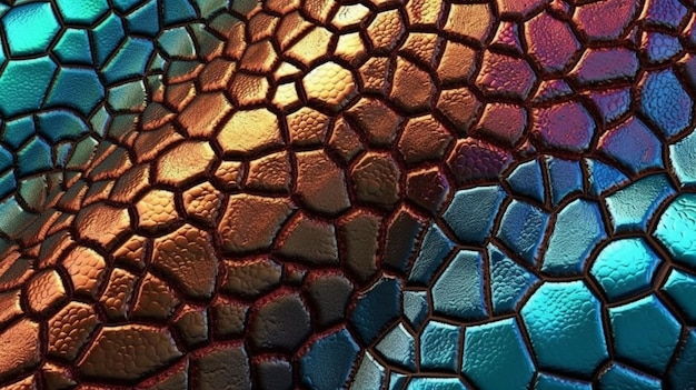 A close up of a colorful mosaic of a dragon.