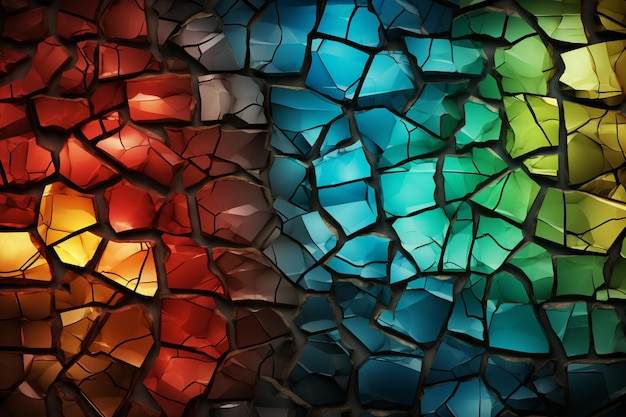 a close up of a colorful mosaic of glass with a black background generativ ai