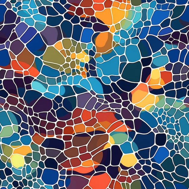 A close up of a colorful mosaic pattern with a blue background generative ai