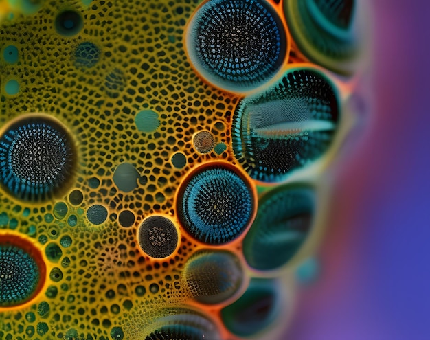 A close up of a colorful object with circles of different sizes and colors.