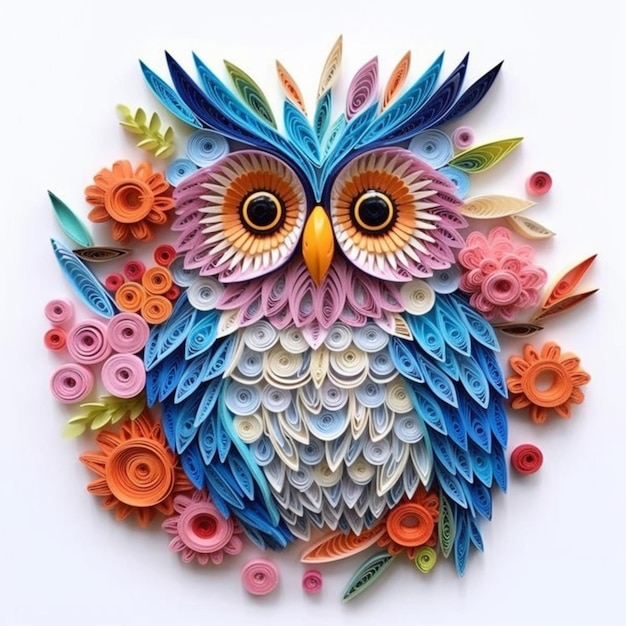 a close up of a colorful owl with many different colored feathers generative ai