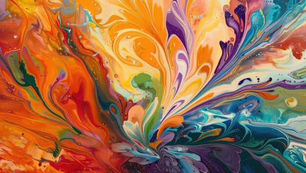 A close up of a colorful painting on a canvas with floral patterns