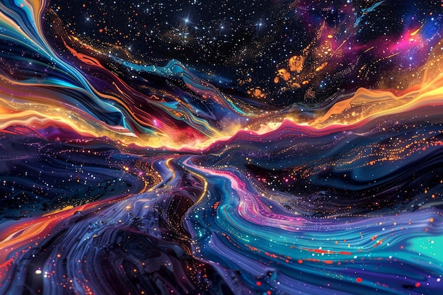 a close up of a colorful painting of a flowing stream generative ai