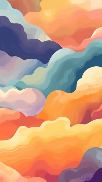 A close up of a colorful painting of a sky with clouds generative ai