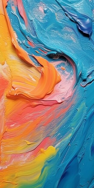 A close up of a colorful painting with a blue background generative ai