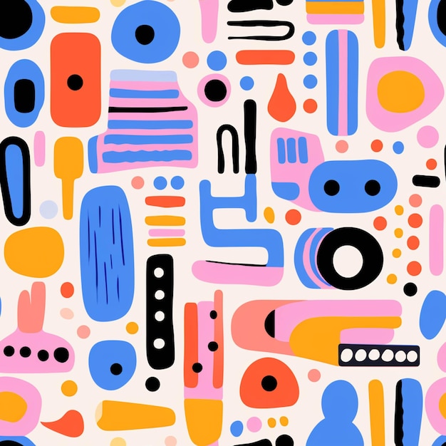 A close up of a colorful pattern with various shapes generative ai