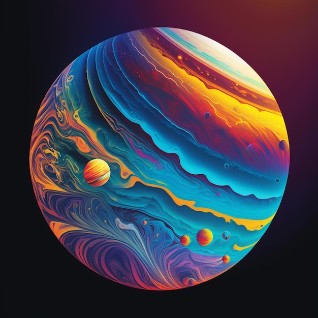 A close up of a colorful planet with a sun in the background generative ai