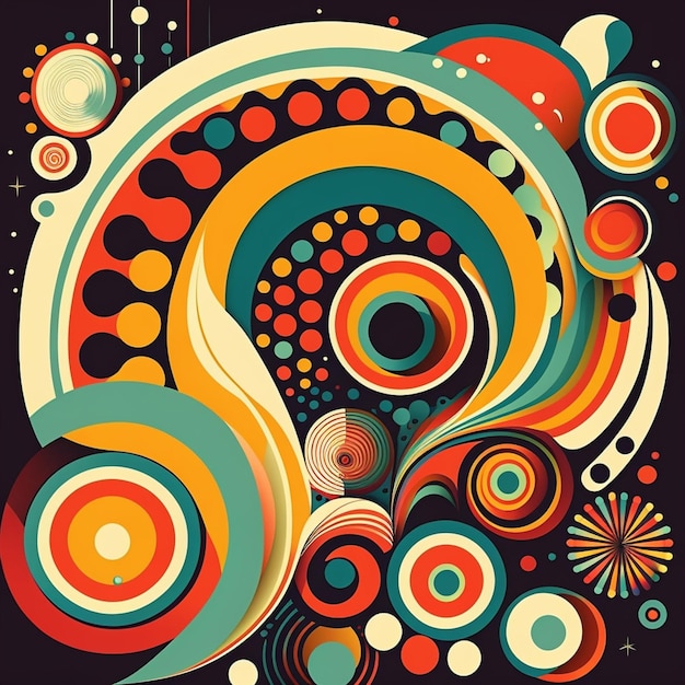 a close up of a colorful poster with circles and stars generative ai