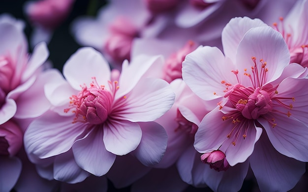 A close up of a colorful sakura flower on dark background