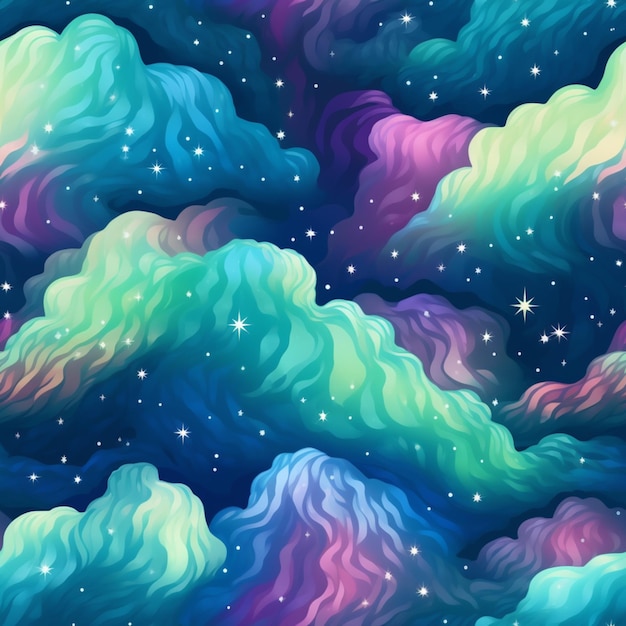 a close up of a colorful sky with clouds and stars generative ai