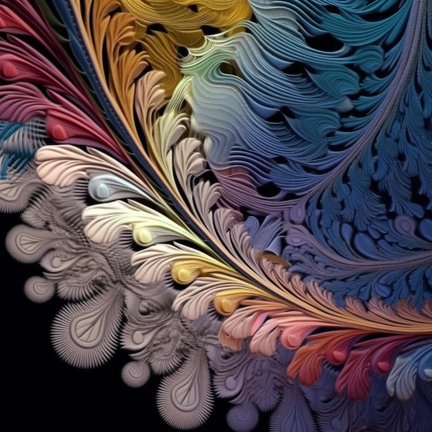 A close up of a colorful swirly pattern on a black background generative ai