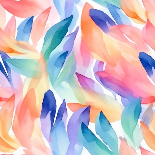 A close up of a colorful watercolor painting of leaves generative ai