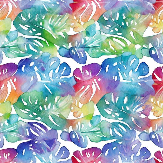 A close up of a colorful watercolor pattern of leaves generative ai