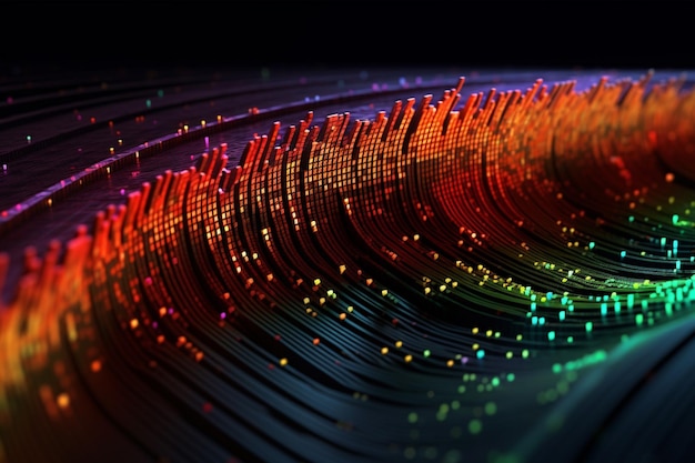 A close up of a colorful wave of lights on a black surface generative ai