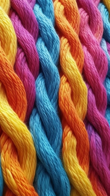 A close up of a colorful yarn with the word yarn on it.