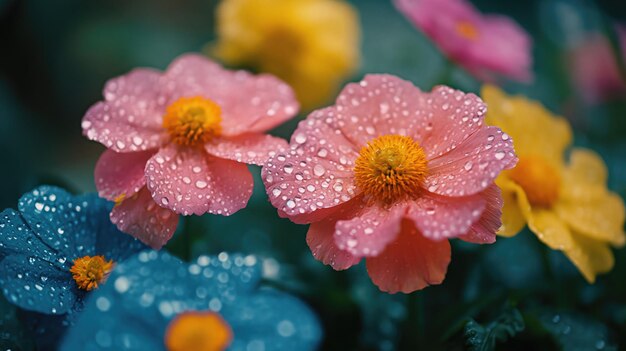 Photo close up of a colourful flowers with water droplets