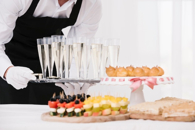 Close-up combination of snacks and drinks