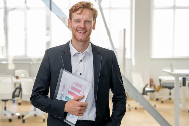 Close up on company employee smiling