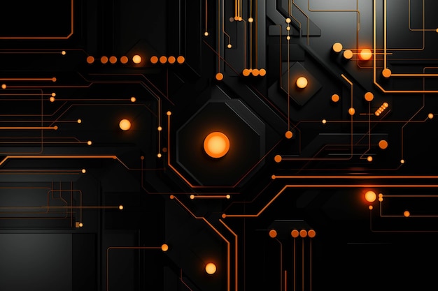 A close up of a computer circuit board with orange lights generative ai