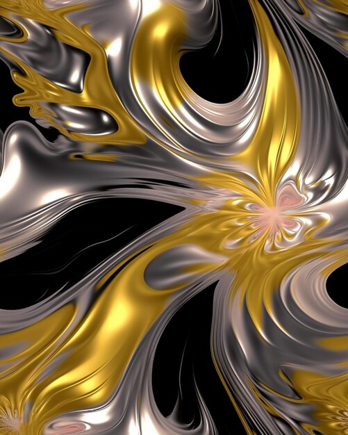 A close up of a computer generated image of a gold and silver swirl generative ai