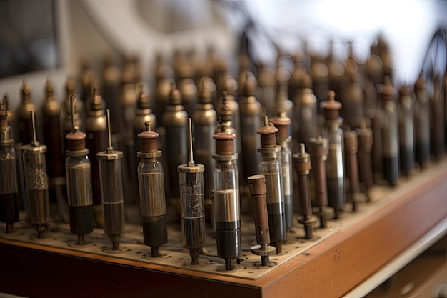 A close up of a computer keyboard with a number of small knobs.