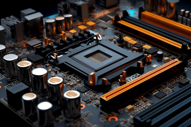 A close up of a computer motherboard with a cpu chip generative ai