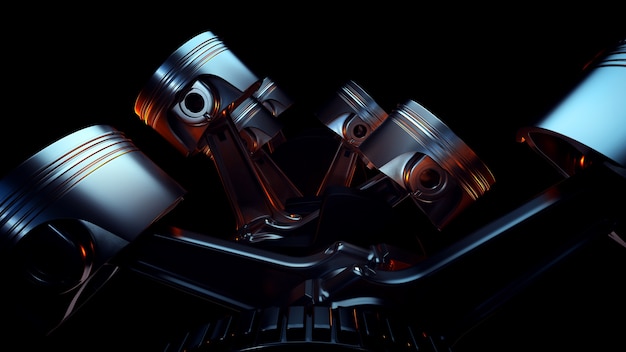 Close up on concept of car engine pistons