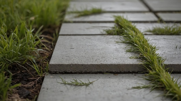 Close up of a concrete path edging green grass