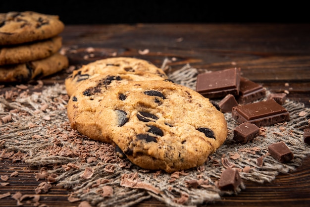 Close up cookies with chocolate