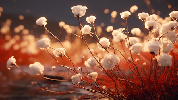 A close up of cotton flowers