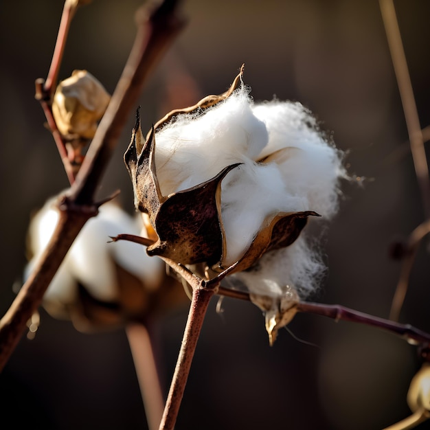 Photo a close up of a cotton plant with the word cotton on it.