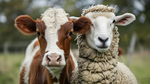 Close Up of a Cow and Sheep