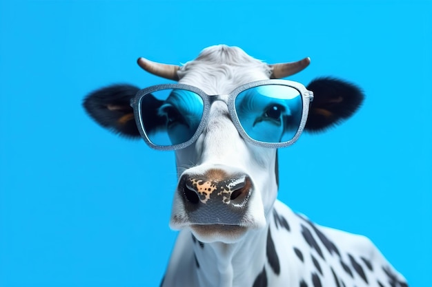 A close up of a cow wearing sunglasses generative ai image