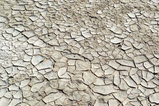 Close-up of cracked soil ground in the dry season