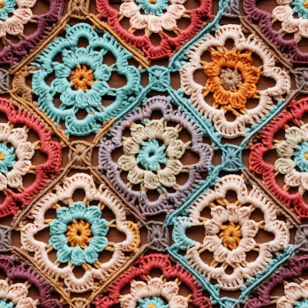 a close up of a crocheted blanket with a flower design generative ai