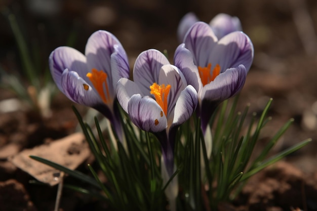 A close up of a crocus flower with a yellow center