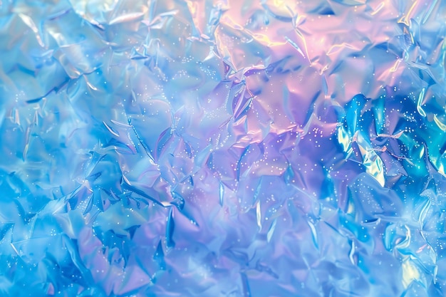 Close up of crumpled foil texture background in blue and pink