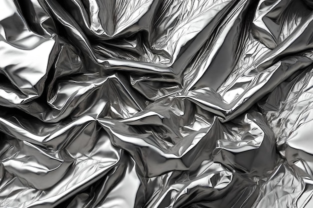 Close up of crumpled silver foil background and texture for design