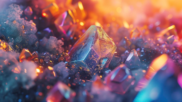 A close up of a crystal on a rock with a bright light Holo Textures