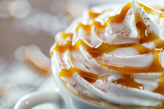 Photo a close up of a cup of coffee with whipped cream on it