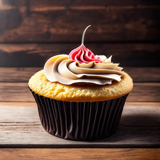 Close up of cupcake with light candle stick generative art by AI