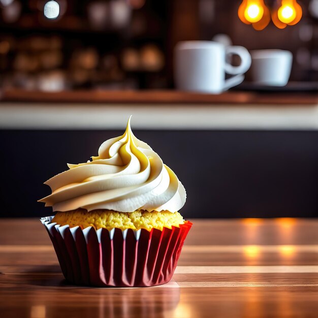 Close up of cupcake with light candle stick generative art by AI