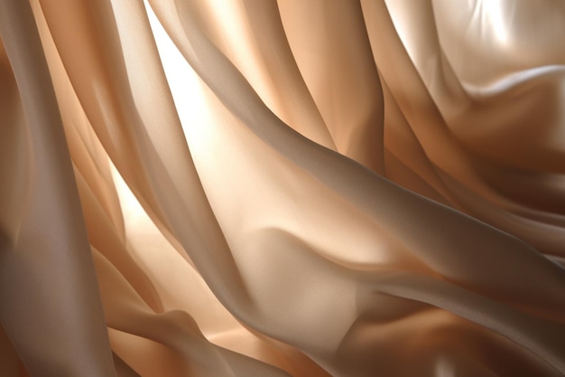 A close up of a curtain that is light brown and has a light shining on it.