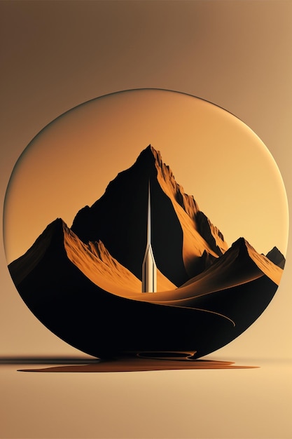 Close up of a curved object with a mountain in the background generative ai