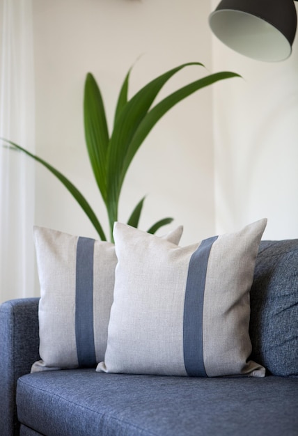 Close-up of cushions on sofa at home