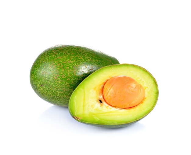 Close up on cut avocado isolated